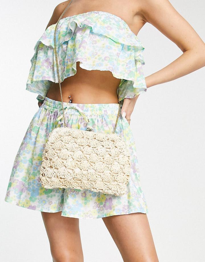 Accessorize Clutch Bag In Straw Crochet Design-white