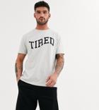 Asos Design Lounge Pyjama Short And Tshirt Set With Side Stripe And Tired Slogan-black