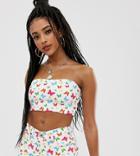 One Above Another Bandeau Crop Top In Denim Butterflies Two-piece - White