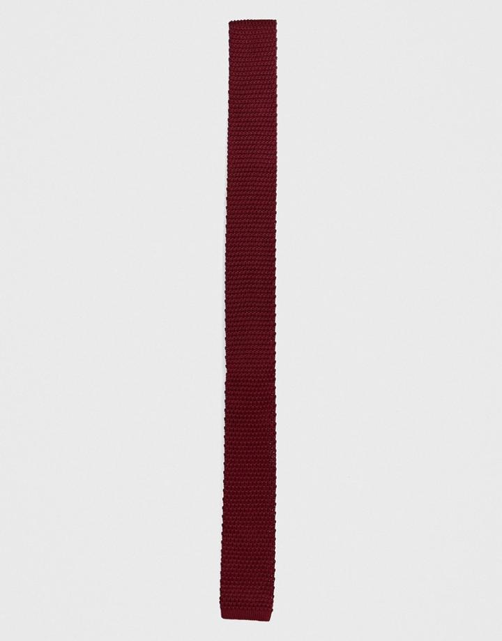 Asos Design Knitted Tie In Burgundy - Red