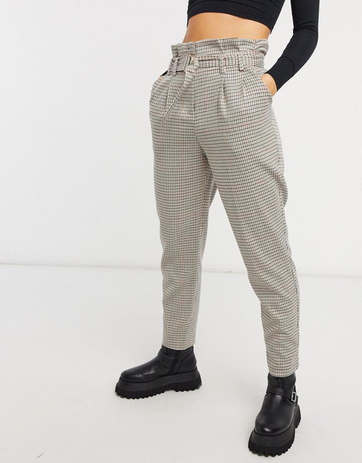 Miss Selfridge Paperbag Pants In Check-multi