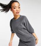 Noisy May Petite Mini Sweatshirt Dress With Puff Sleeves In Washed Gray-grey