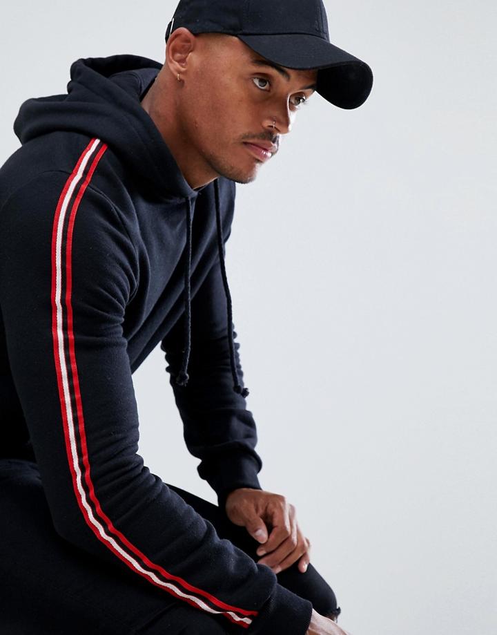 Pull & Bear Hoodie In Black With Side Stripe - Black
