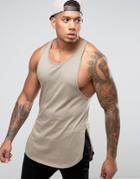 Asos Super Longline Tank With Step Hem And Extreme Racer Back In Beige