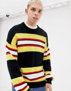 Collusion Crew Neck Sweater In Stripe - Multi