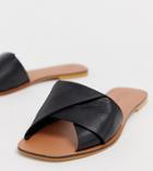 Asos Design Wide Fit Favoured Leather Flat Sandals-black
