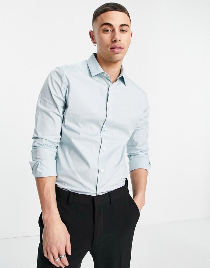 Asos Design Skinny Fit Shirt In Light Blue-blues
