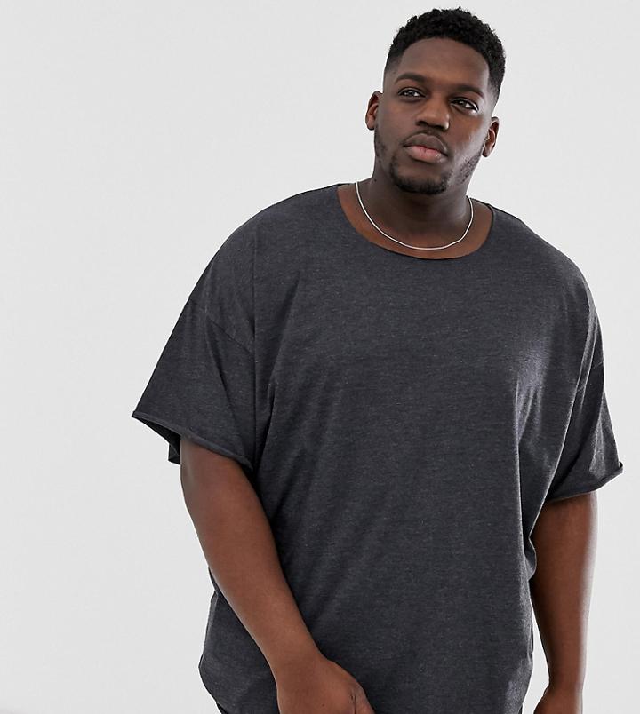 Asos Design Plus Oversized T-shirt With Raw Neck In Charcoal Marl-gray