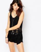 Brave Soul Crochet Festival Top With Fringed Hem - Black