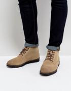 Asos Lace Up Boots In Stone Suede With White Sole - Stone