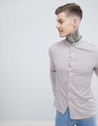Boohooman Muscle Fit Jersey Shirt With Grandad Collar In Light Brown - Brown