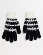 Asos Design Touchscreen Gloves In Black And White Fairisle