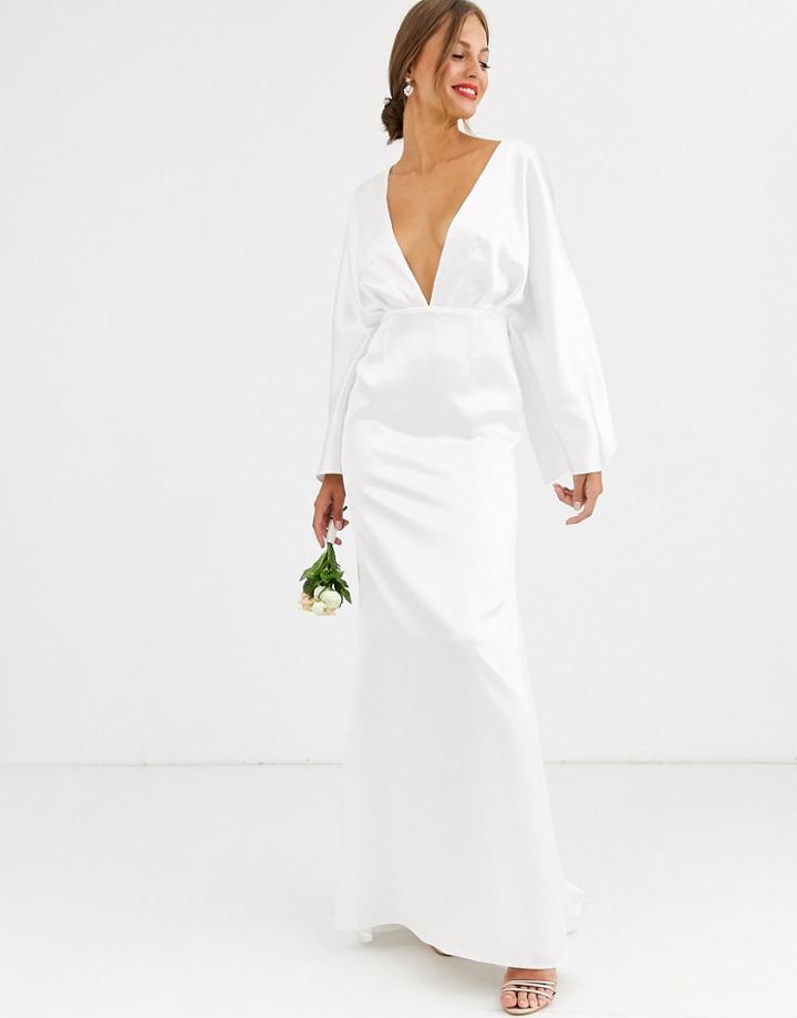 Asos Edition Kimono Sleeve Wedding Dress In Satin