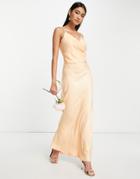 Vila Bridesmaid Cami Maxi Dress With Ruching In Apricot Satin-orange