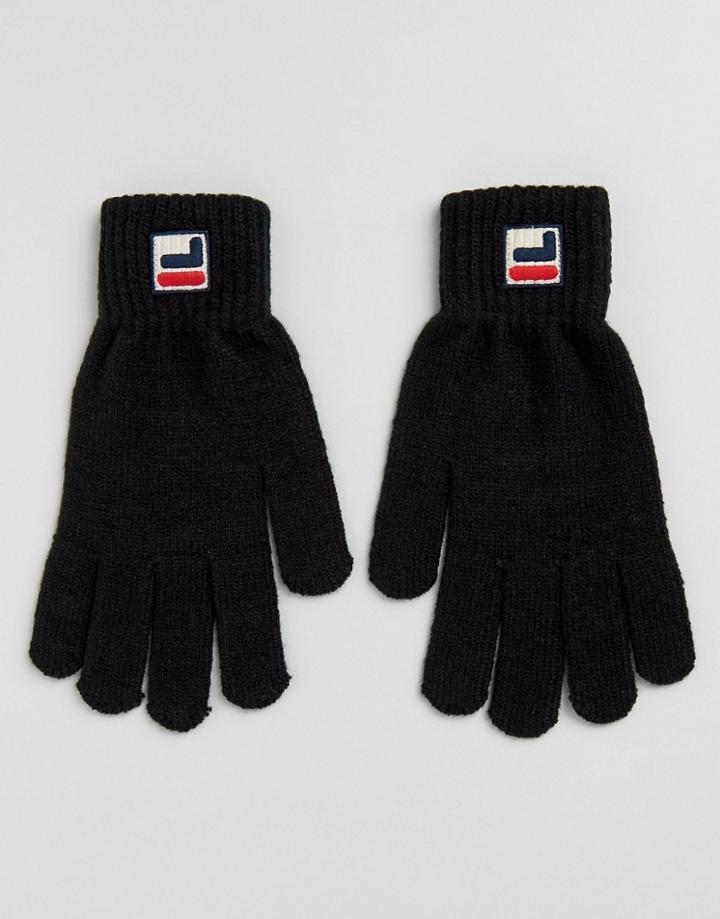 Fila Gloves With Small Box Logo In Black - Black