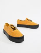 Monki Courdroy Flatform Plimsols In Mustard/black Sole - Yellow