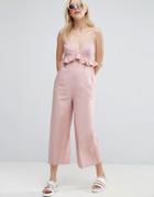 Asos Linen Ruffle Cami Jumpsuit - Pink