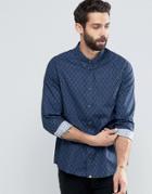 Pretty Green Shirt With Diamond Print In Slim Fit Navy - Navy