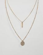 Asos Design Multirow Necklace With Sleek Bar And Disc Pendants In Gold - Gold