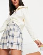 Asos Design Pleated Tennis Mini Skirt In Cream & Blue Check Print-multi