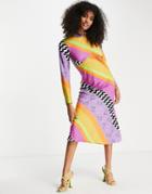 Never Fully Dressed High Neck Midi Dress In Bright Print Clash-multi