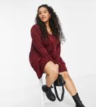 Yours Exclusive Mini Smock Dress In Burgundy Print-red
