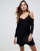 Asos Design Cold Shoulder Mini Swing Dress-black