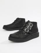 T.u.k Vegan Pointed Creeper Boots With Multi Buckle - Black