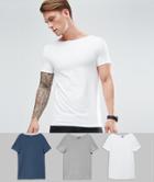 Asos Muscle Fit T-shirt With Boat Neck 3 Pack Save - Multi