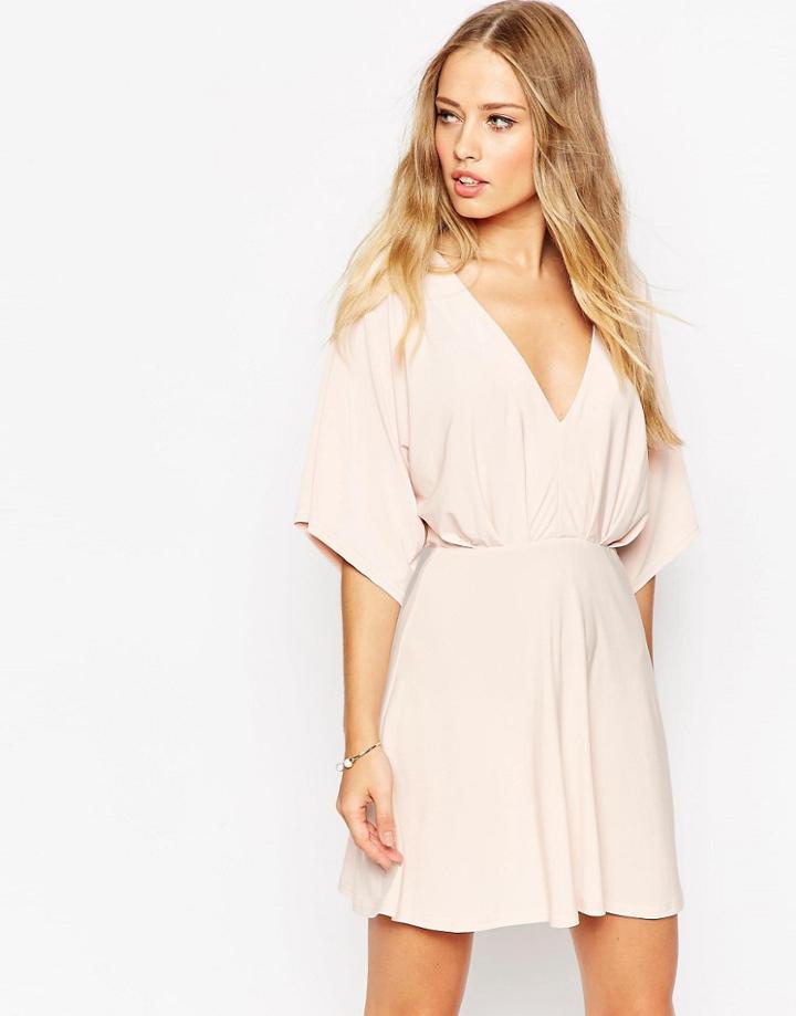 Asos Kimono Plunge Mini Dress - Pink
