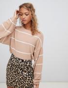New Look Stripe Balloon Sleeve Sweater - Tan