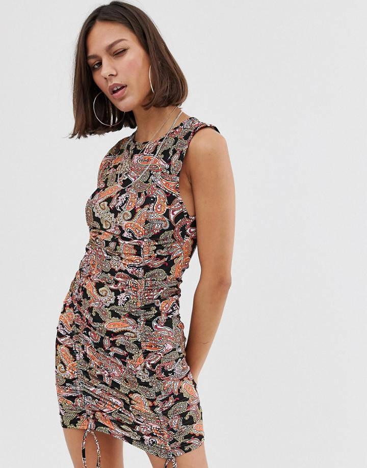Bershka Ruched Front Mini Dress In Multi - Multi