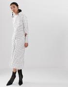 Asos White Grid Print Dress With Ruched Front Detail - White