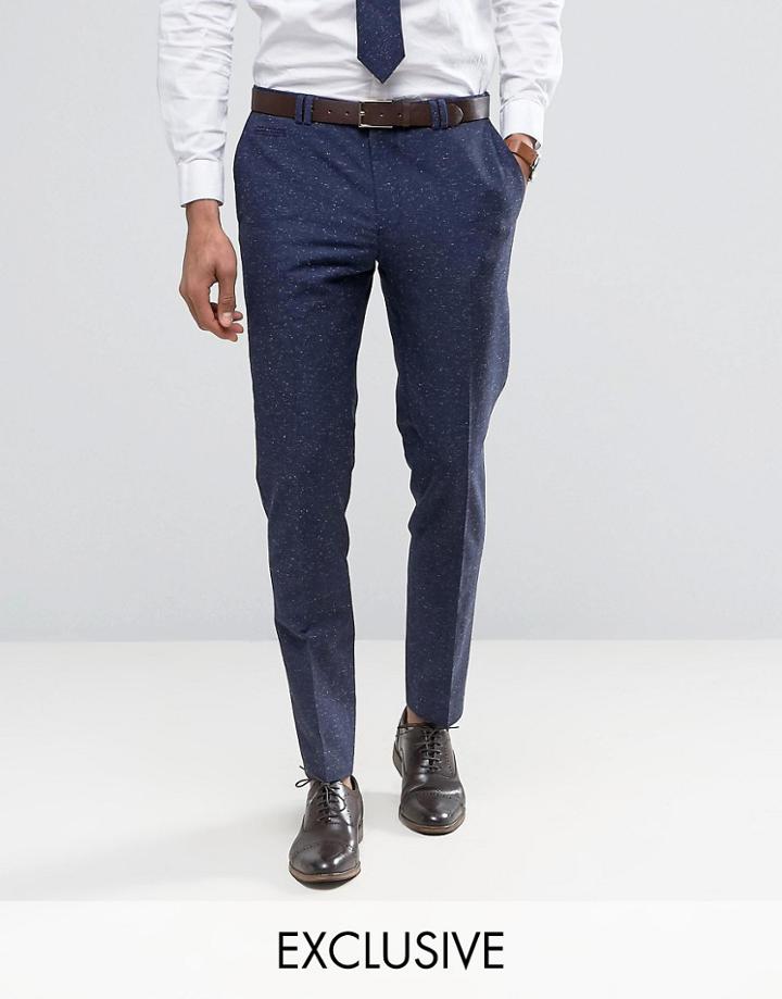 Noak Skinny Wedding Suit Pants In Linen Nepp - Navy