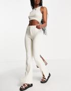 Bershka Split Hem Flared Tailored Pants In Ecru-neutral