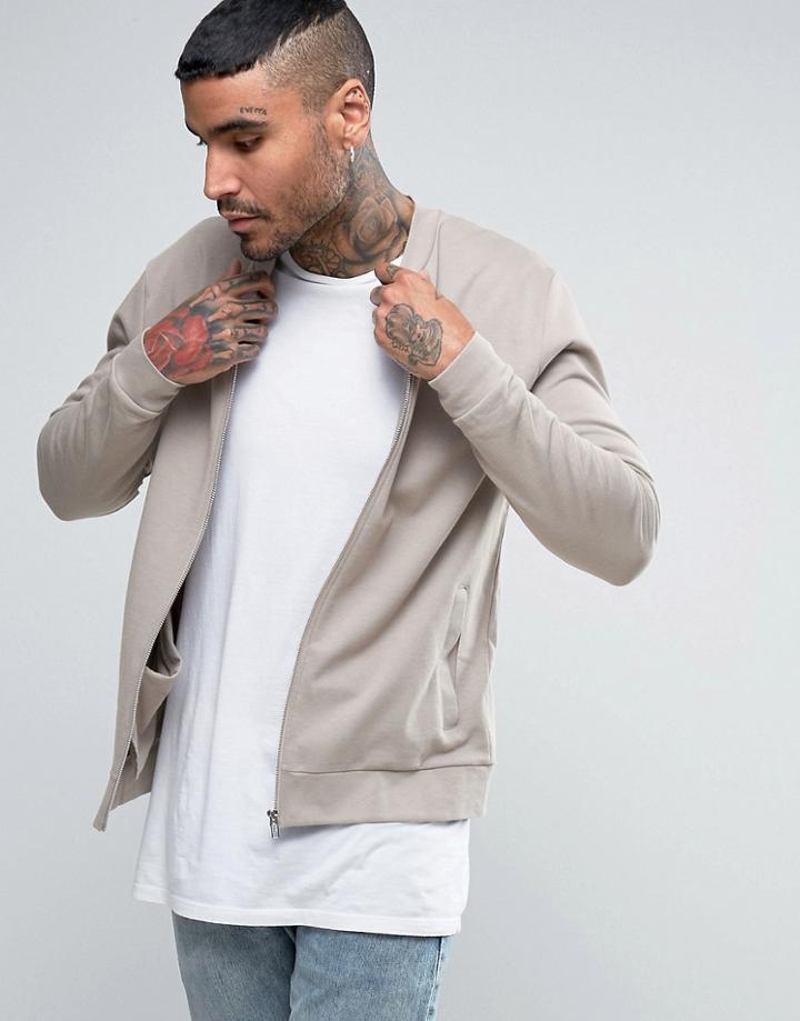 Asos Jersey Bomber Jacket In Stone - Beige
