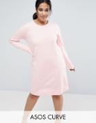 Asos Curve Shift Dress In Ponte With Long Sleeve - Pink