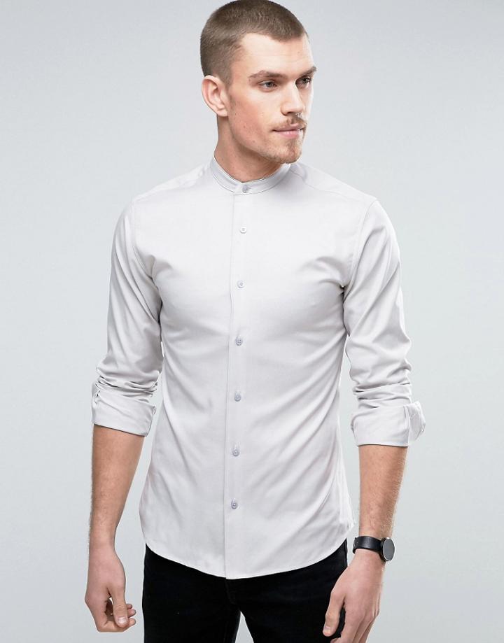 Selected Homme Slim Grandad Shirt - Stone