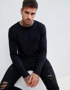 Hugo Derol Long Sleeve Embroidered Logo T-shirt In Black - Black