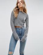 Asos Top With Super Long Sleeves On Textured Rib - Gray