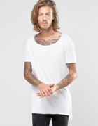 Asos Super Longline T-shirt With Scoop Neck And Circle Hem In White - White