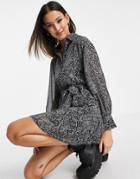 Topshop Paisley Tie Waist Shirtdress In Mono-multi