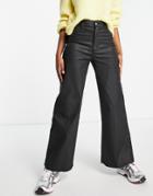 Mango Coated Wide Leg Jeans In Black