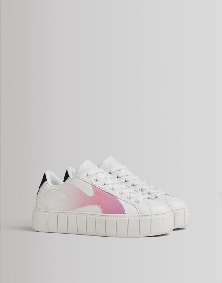 Bershka Flatform Sneakers With Flame Detail In White