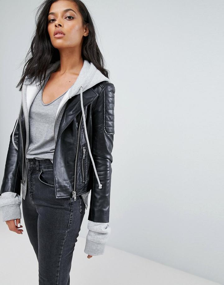 Barney's Originals Leather Biker Jacket - Black