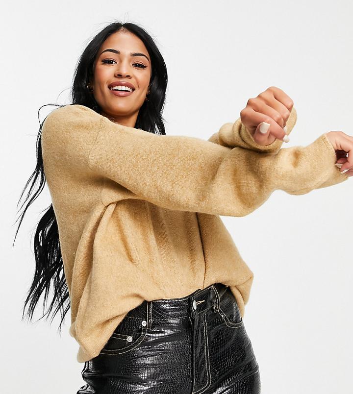 Asos Design Tall Oversized Sweater With Volume Sleeves In Camel-neutral