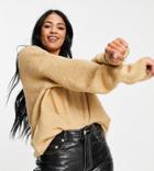 Asos Design Tall Oversized Sweater With Volume Sleeves In Camel-neutral