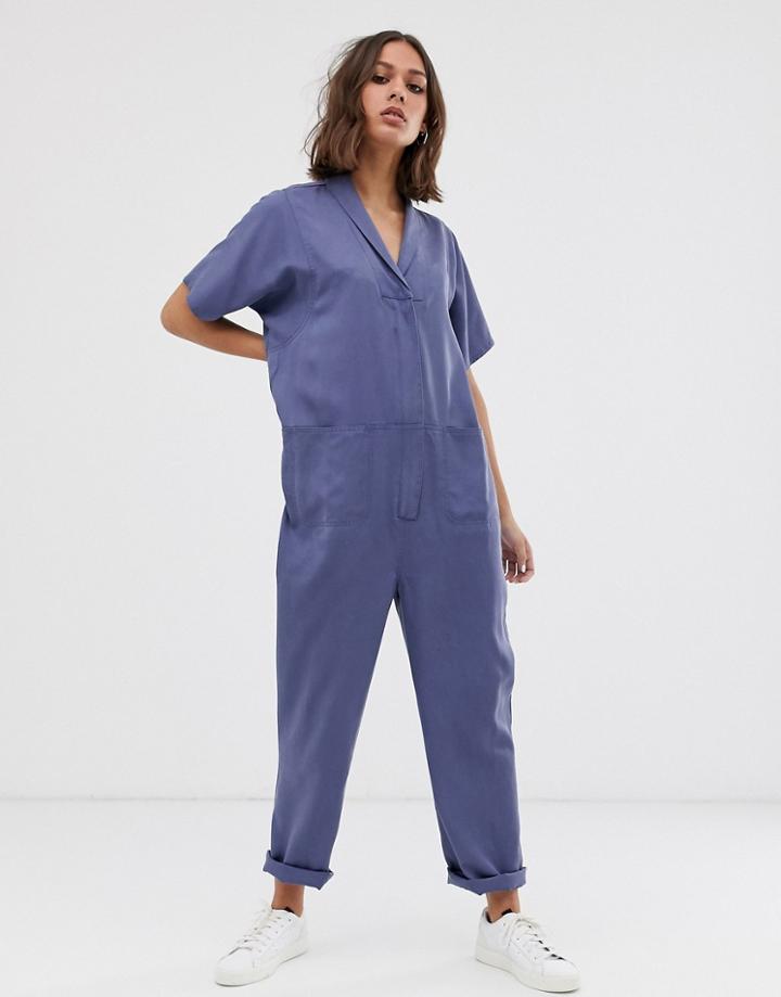 Asos Design Casual Minimal Short Sleeve Boilersuit-navy