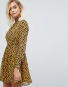Fashion Union High Neck Skater Dress In Leopard Print - Yellow