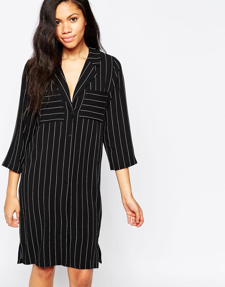 Minimum Pinstripe Shirt Dress - Black